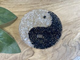 Orgoniet ont-oplaad schijf met Seleniet en Toermalijn