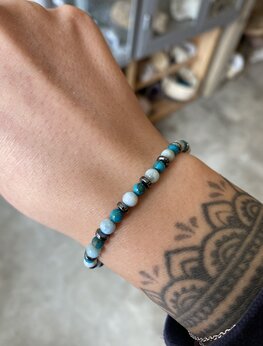Larimar, Turkoois en Hematiet armband 