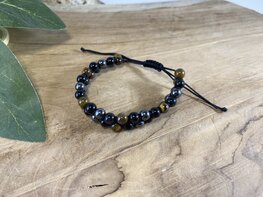 Tijgeroog, Obsidiaan en hematiet armband verstelbaar